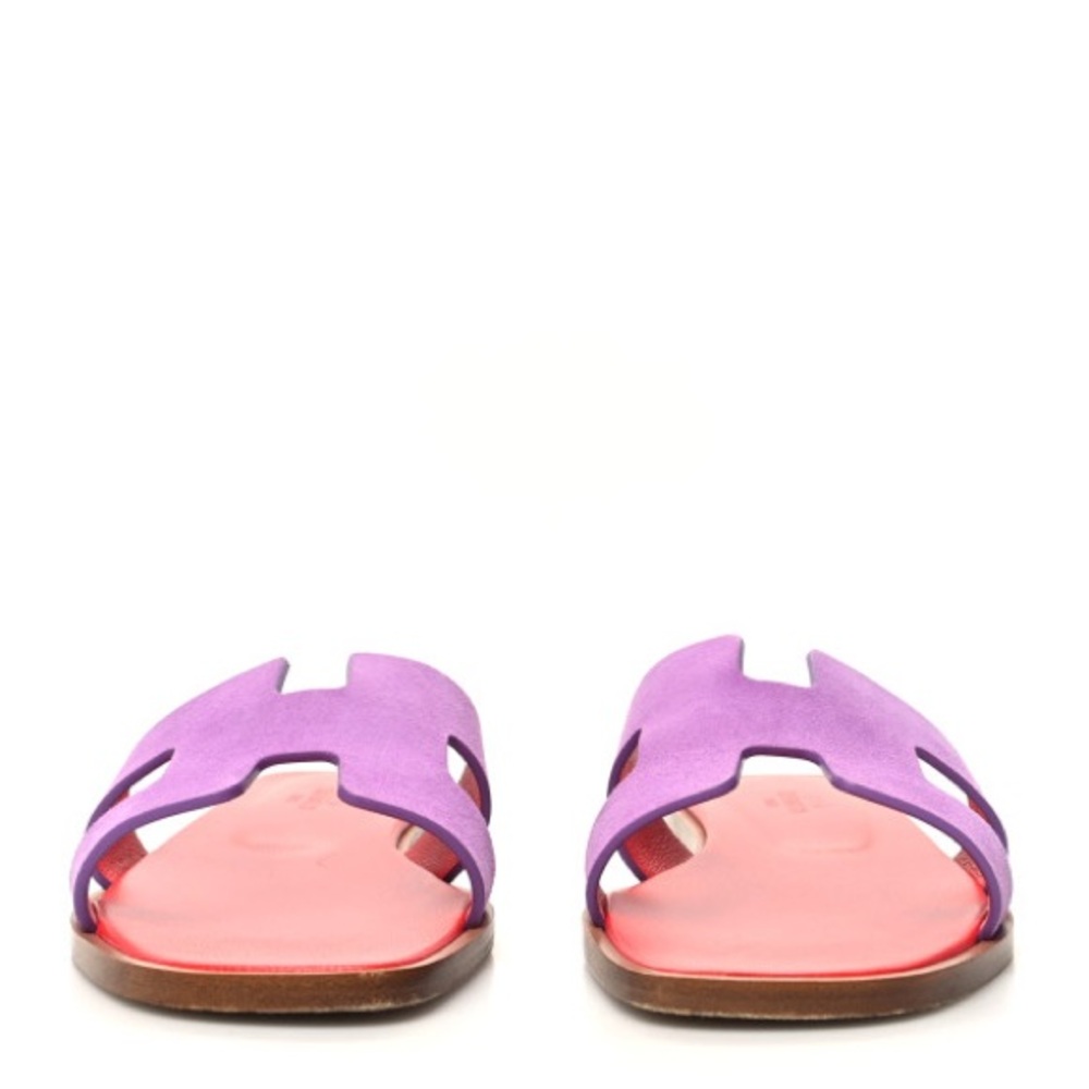 Hermes Suede Goatskin Oran Sandals 35.5 Violet Parme
